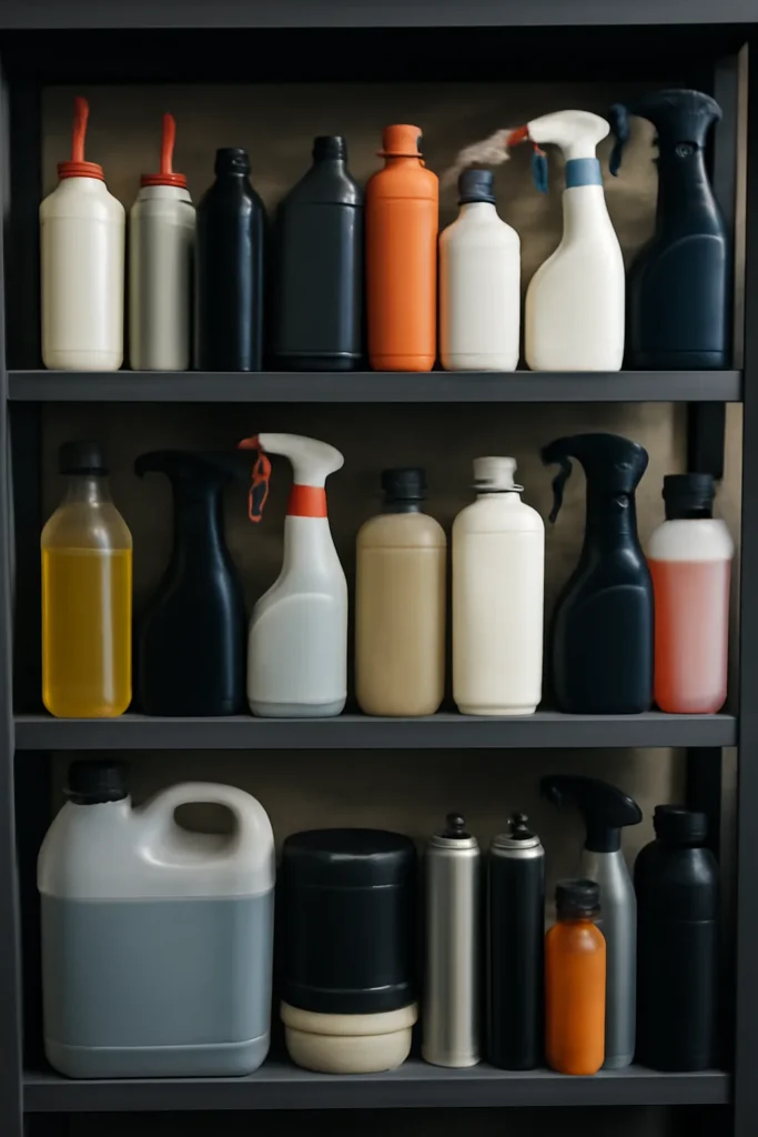 Real photo of assorted automotive care products for