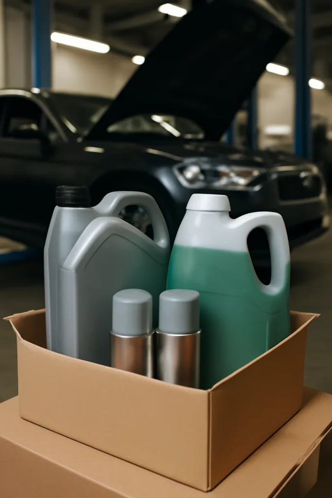 real photo of packaged automotive products including engine