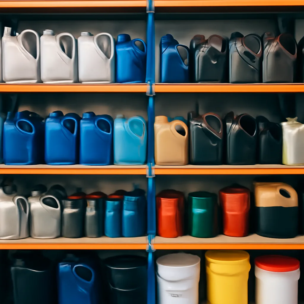 real photo of neatly arranged automotive lubricant and